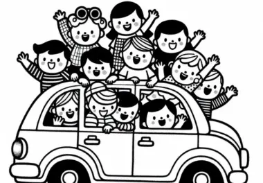 Auto mit Kindern – Ausmalbild kostenlos