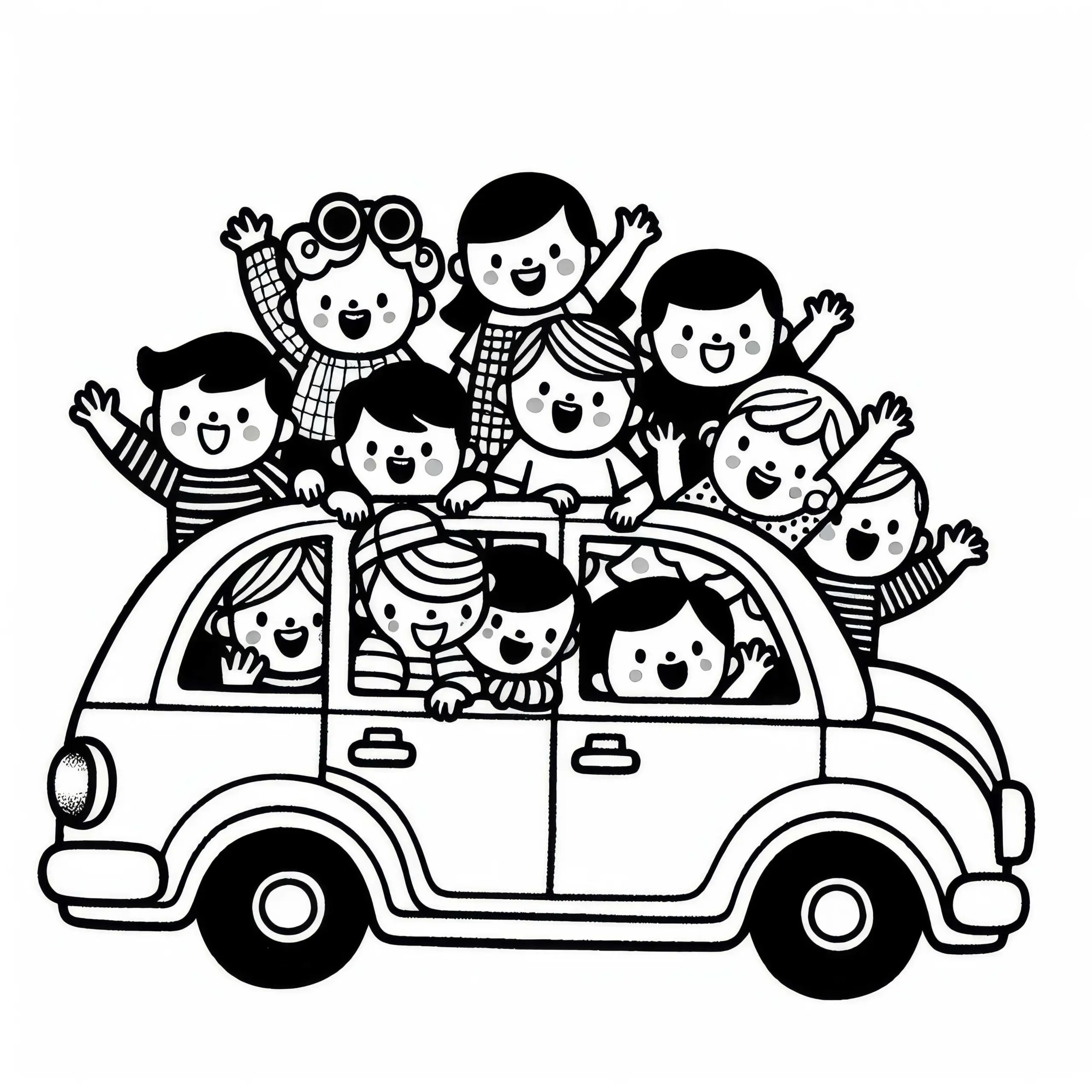 Auto mit Kindern – Ausmalbild kostenlos