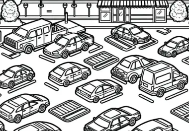 Autos auf Parkplatz als Ausmalbild gratis herunterladen