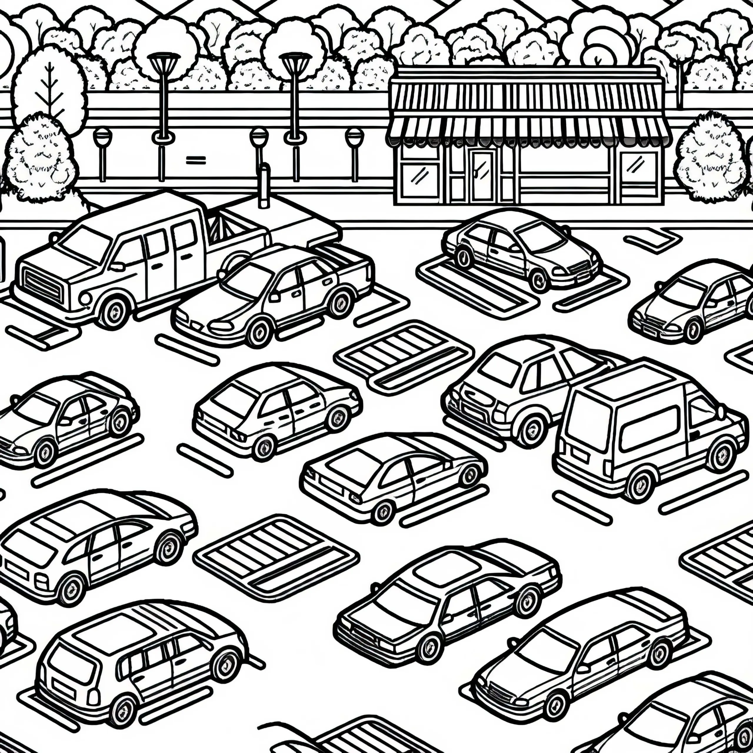 Autos auf Parkplatz als Ausmalbild gratis herunterladen