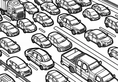 Autos Stehen Im Stau – Malvorlage Gratis