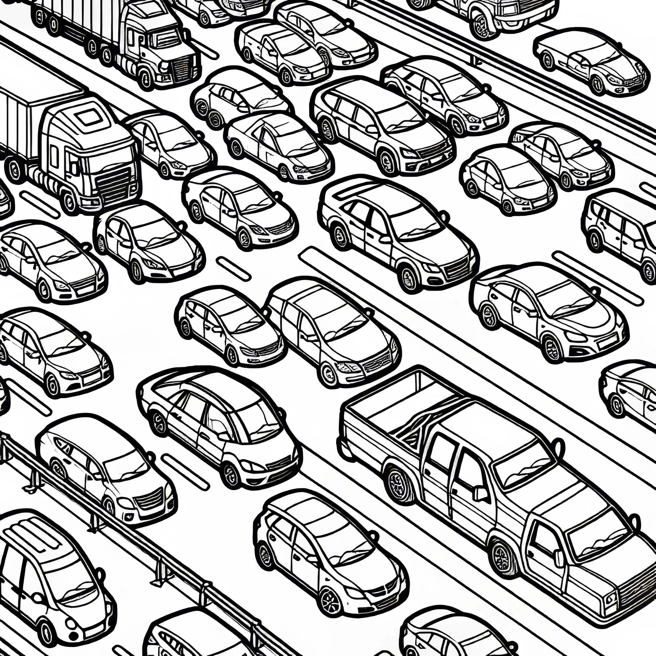 Autos Stehen Im Stau – Malvorlage Gratis (Ausmalbild)