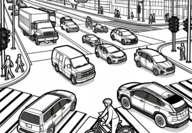 Autoverkehr an Ampelkreuzung als Ausmalbild kostenlos