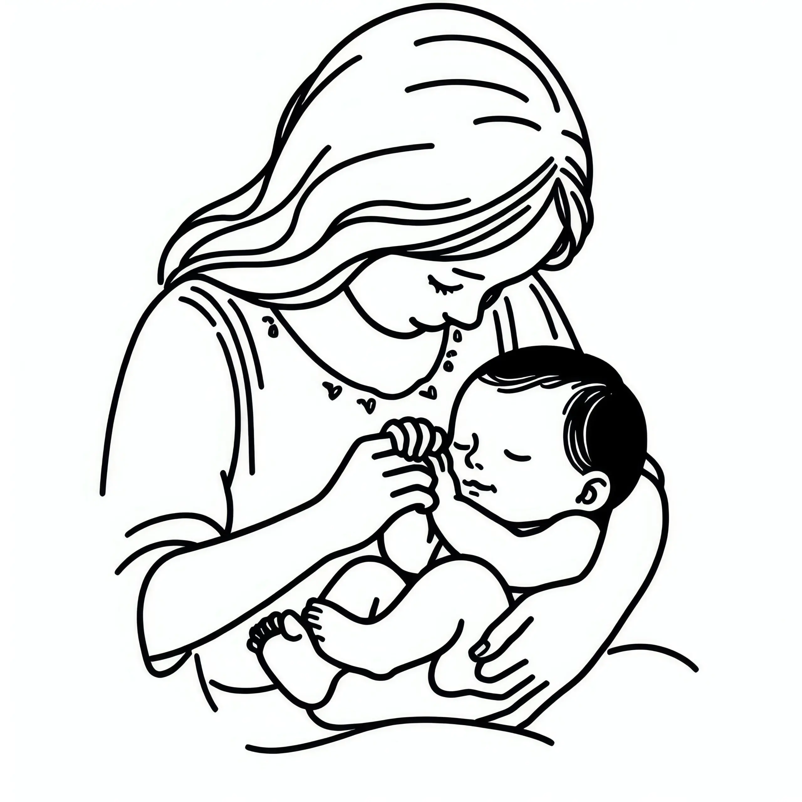 Baby hält die Hand der Mutter am Muttertag: Kostenloses Ausmalbild