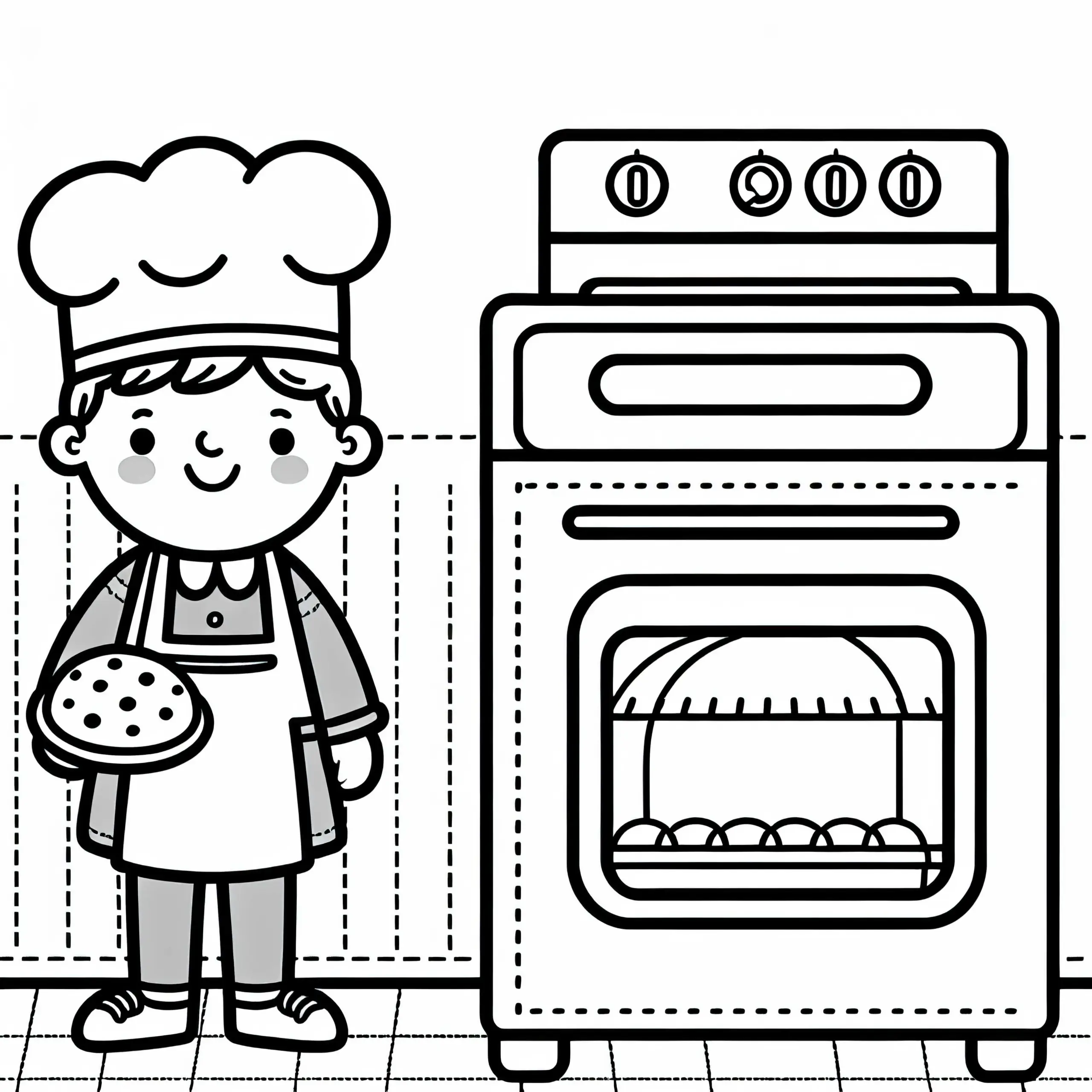 Ausmalbild eines Bäckers mit Backofen – Einfach und Kostenlos