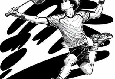 Badminton-Spieler beim Aufschlag – Ausmalbild kostenlos