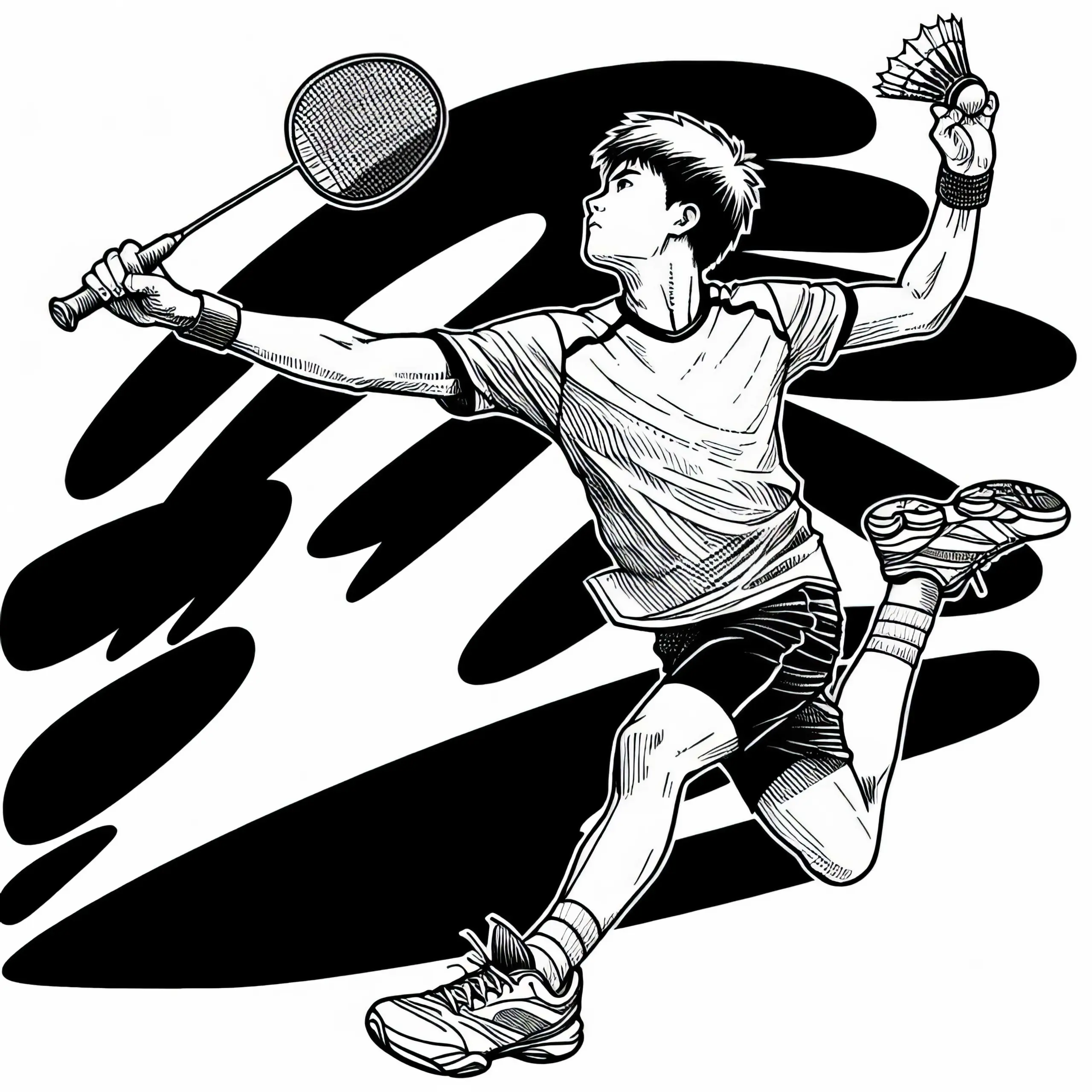 Badminton-Spieler beim Aufschlag – Ausmalbild kostenlos