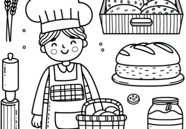 Bäcker mit Brot – Ausmalbild einfach kostenlos