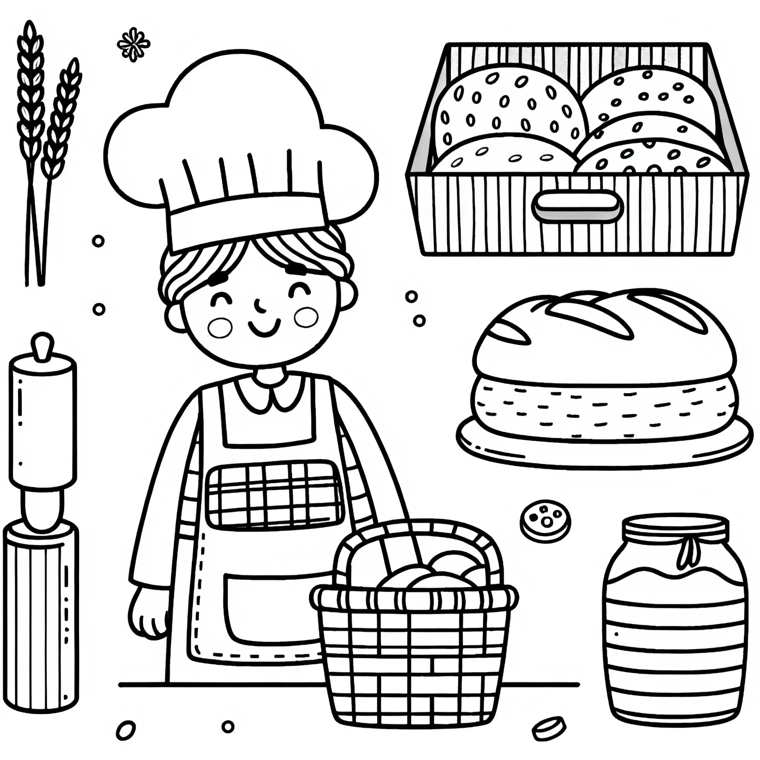 Bäcker mit Brot – Ausmalbild einfach kostenlos