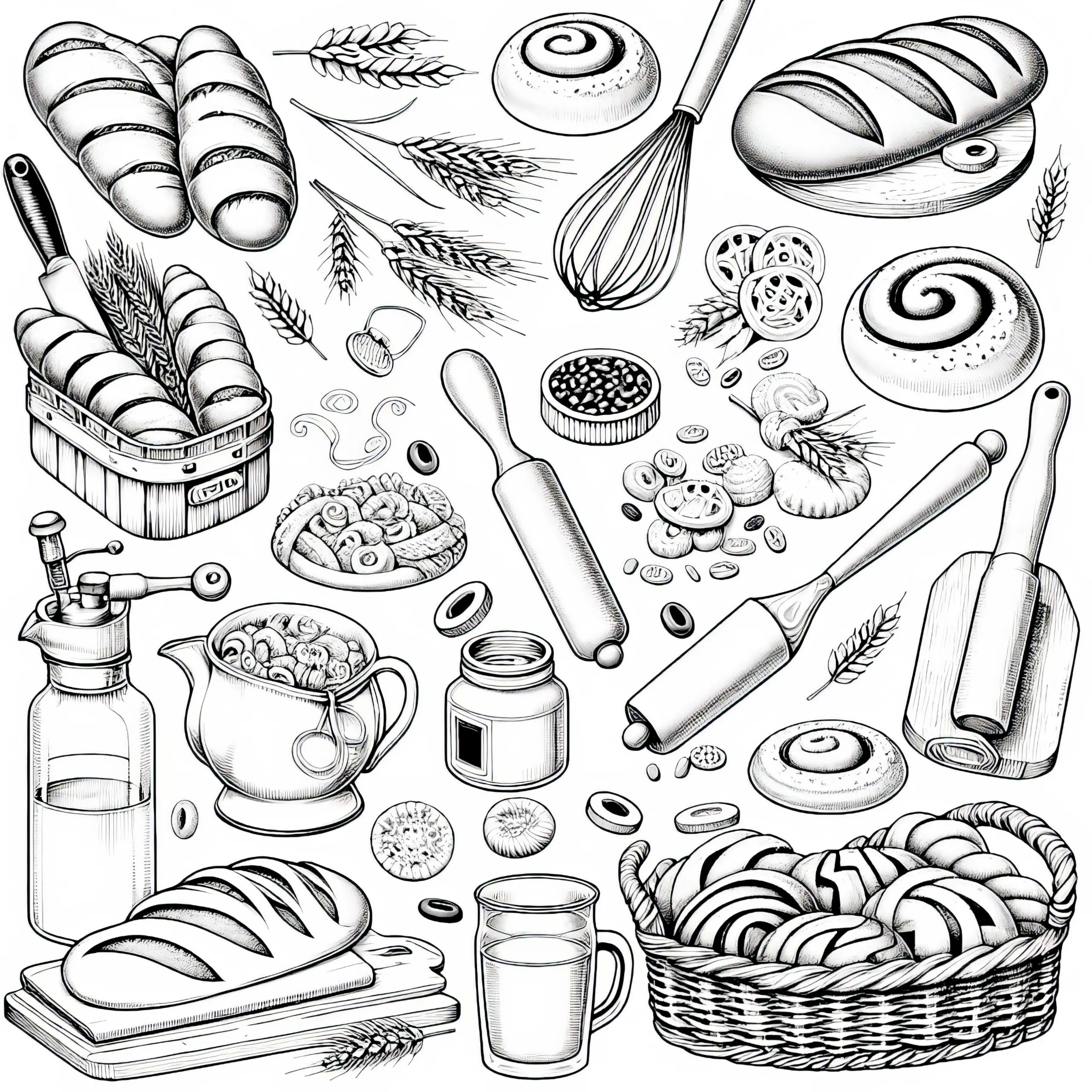 Ausmalbild von Bäckerei-Backwaren – Kostenlos zum Download