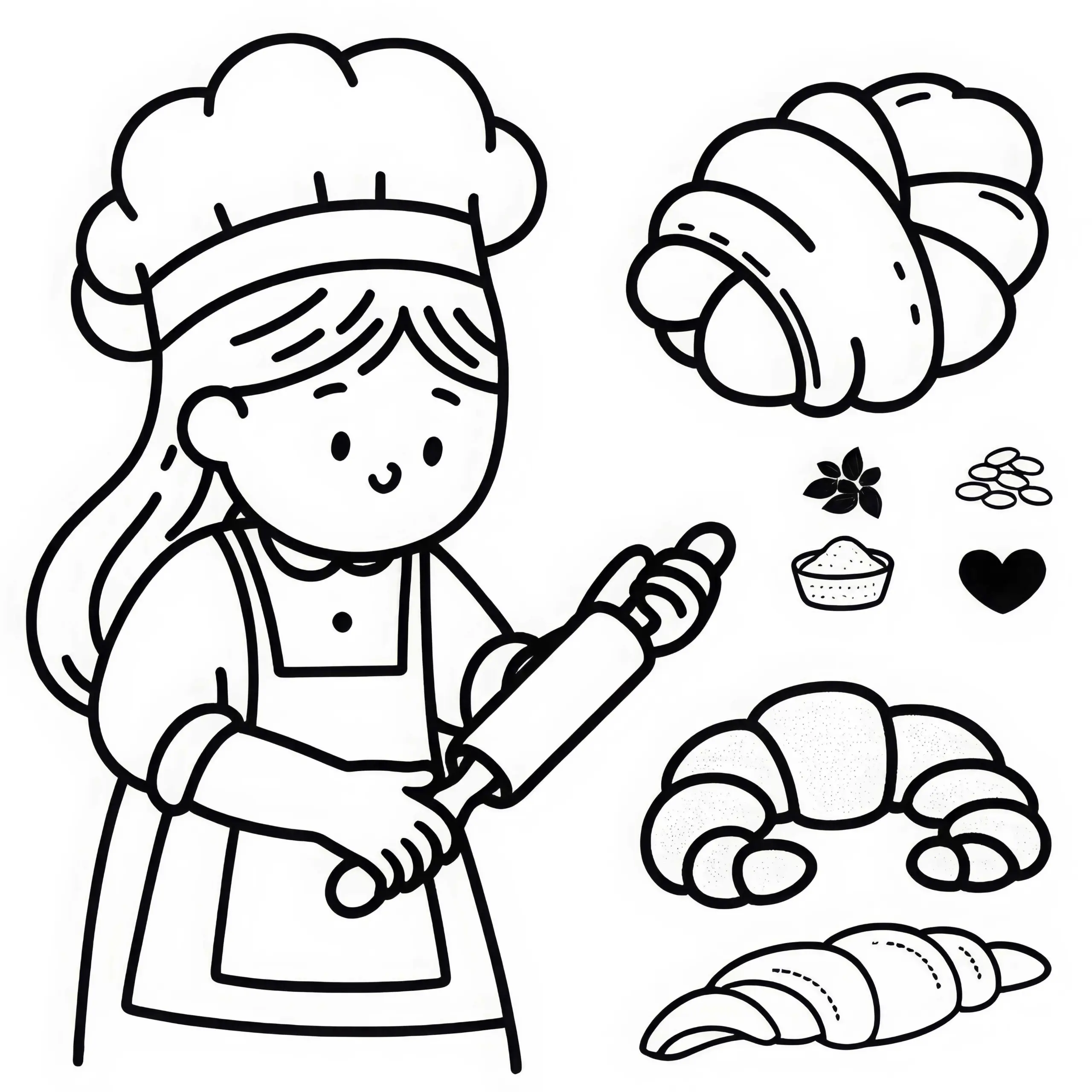Bäckerin macht Croissants – Ausmalbild einfach kostenlos