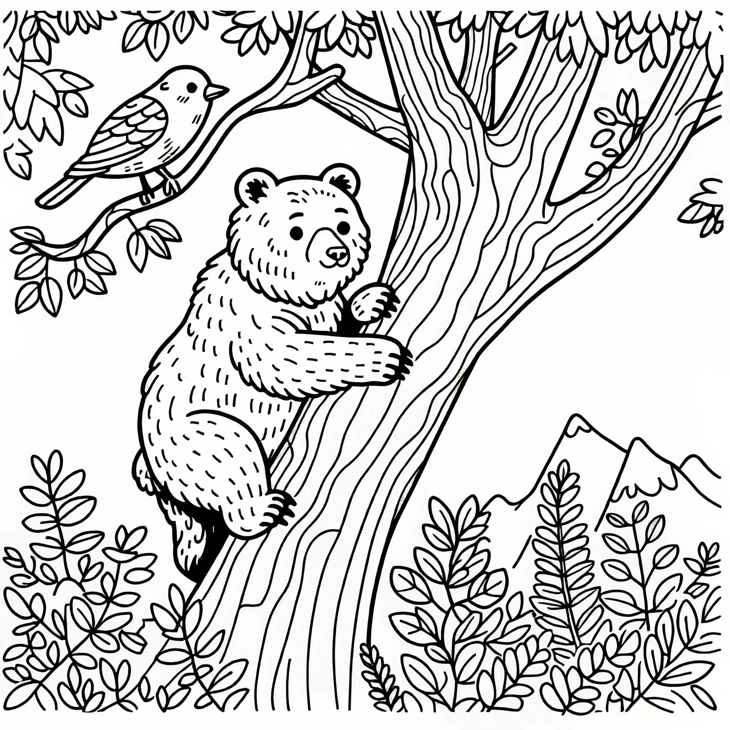Ein Bär klettert auf einen Baum – Ausmalbild gratis