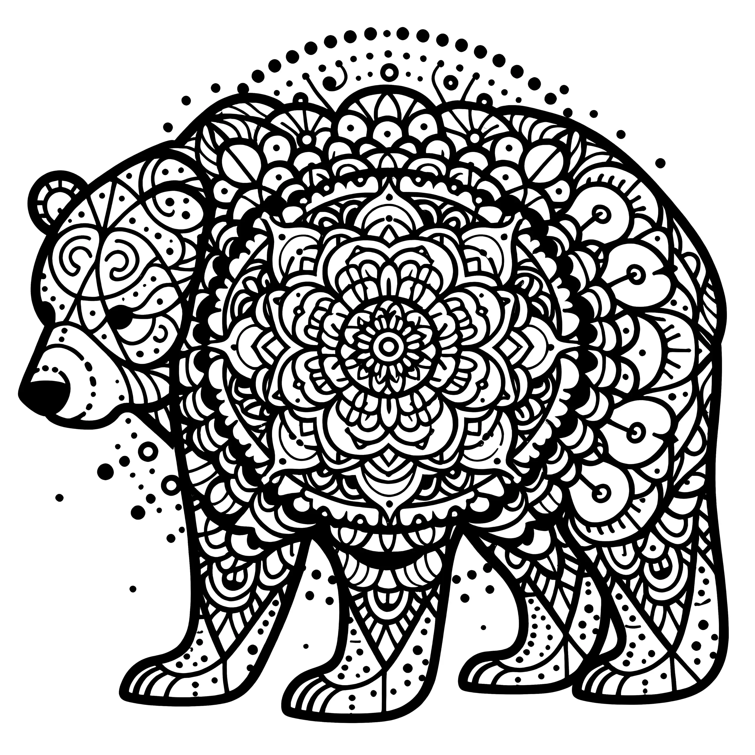 Braunbär-Mandala komplex: Gratis zum Ausmalen (Ausmalbild)