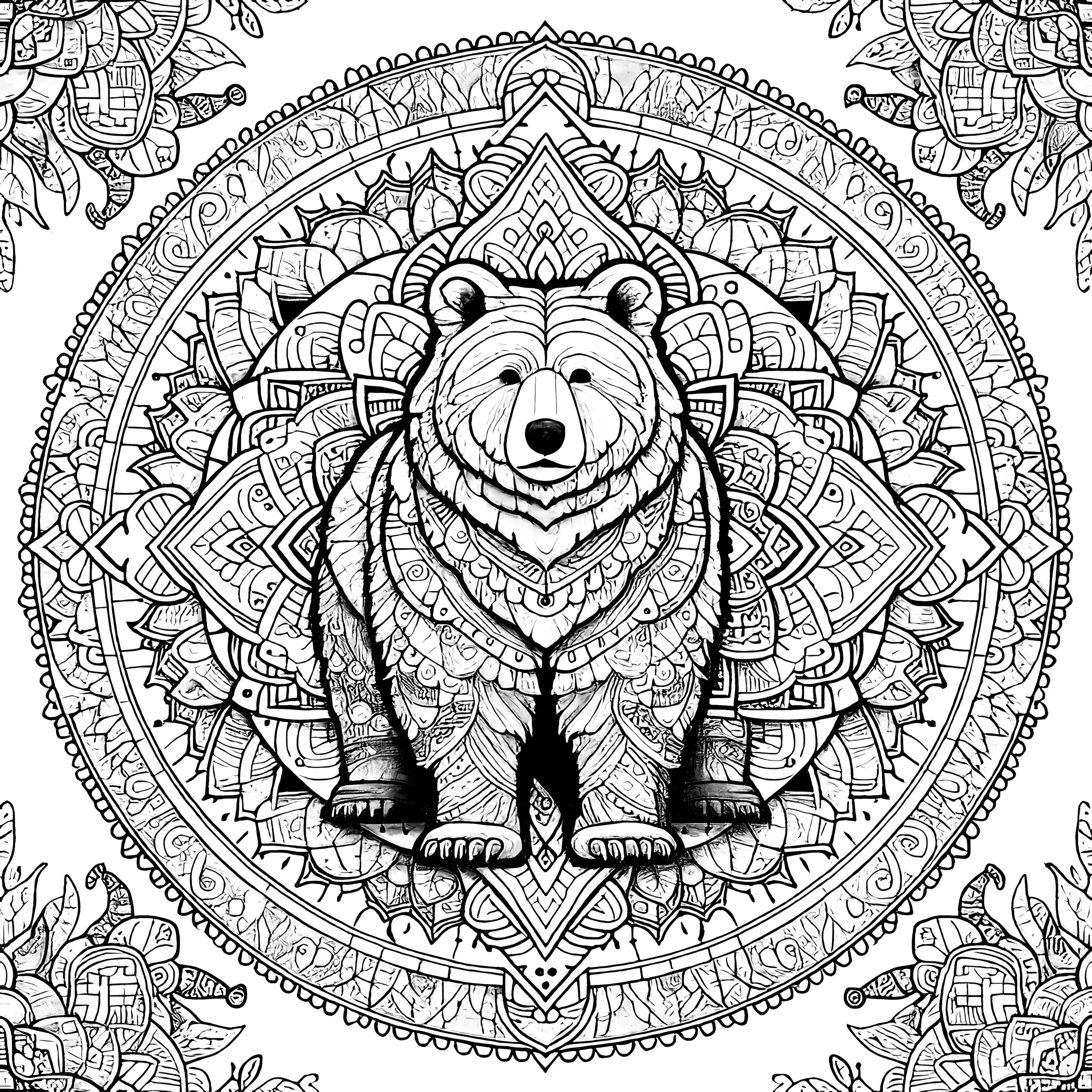 Bär-Mandala komplex: Für Erwachsene zum Ausmalen (Gratis) (Ausmalbild)