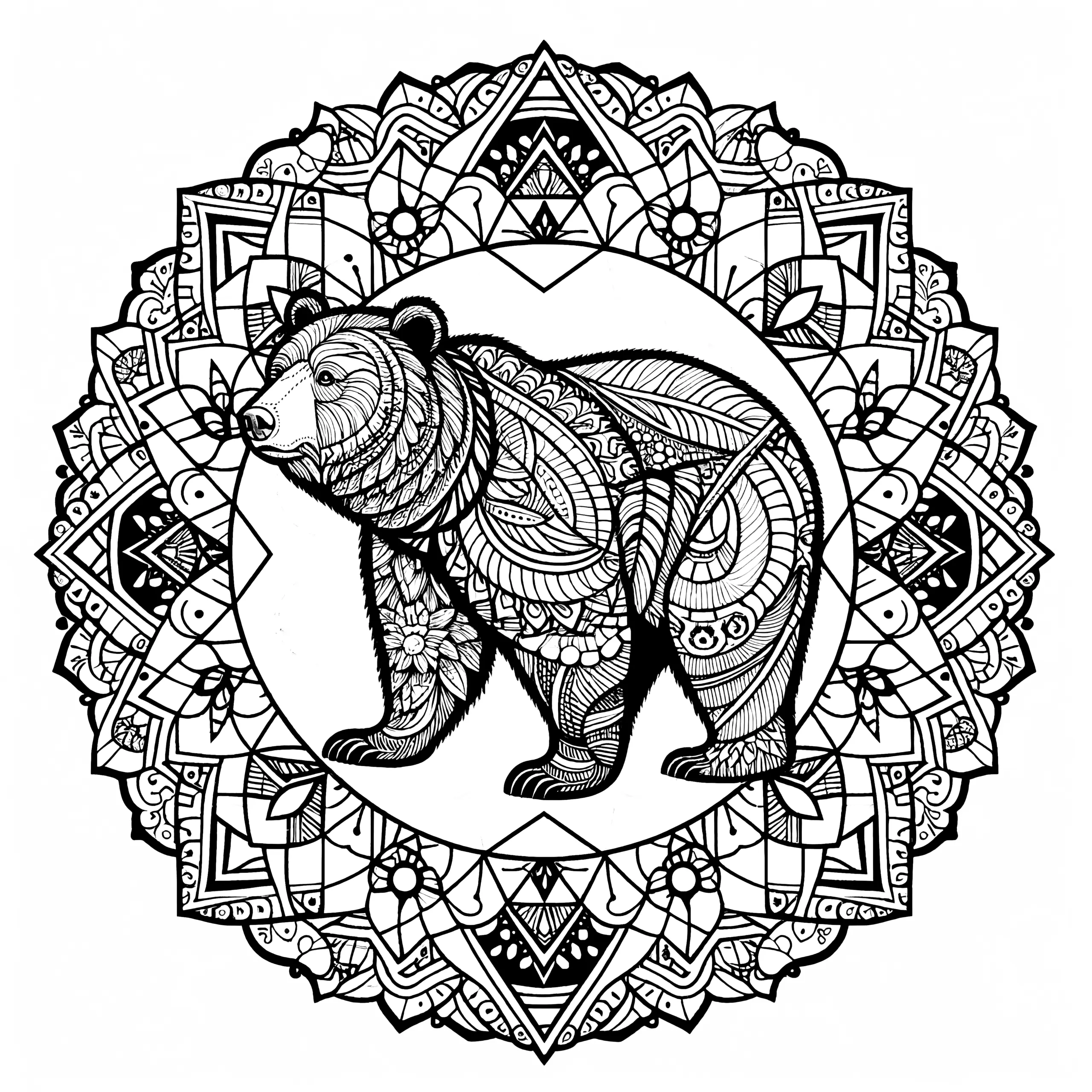 Geometrisches Bären-Mandala: Gratis zum Ausmalen (Ausmalbild)