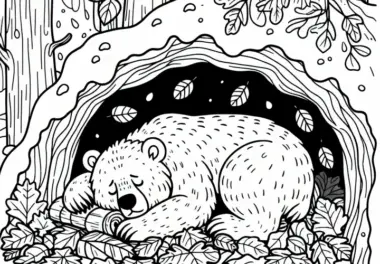 Bär schläft in Höhle – Ausmalbild kostenlos