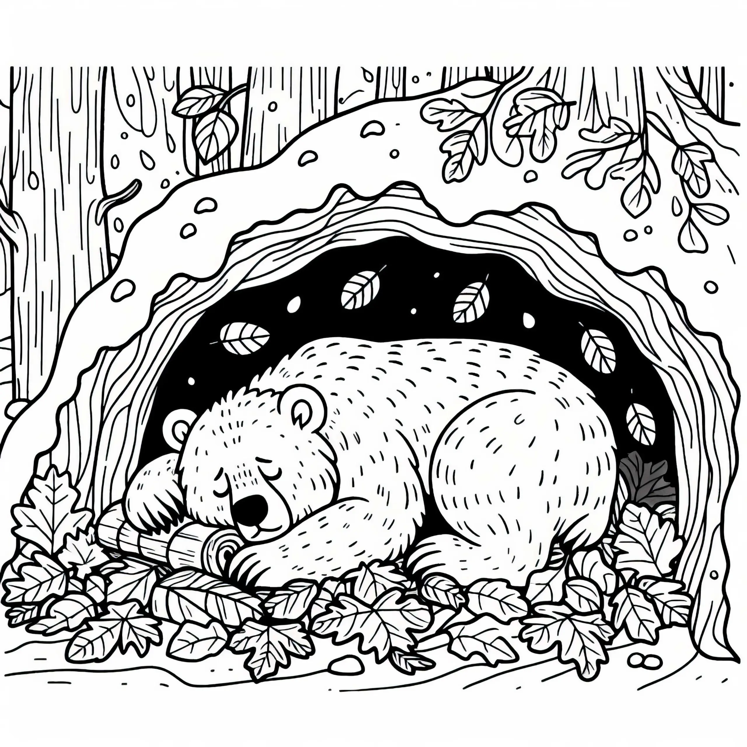 Bär schläft in Höhle – Ausmalbild kostenlos