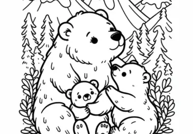 Bärenmutter mit zwei Jungen Ausmalbild kostenlos