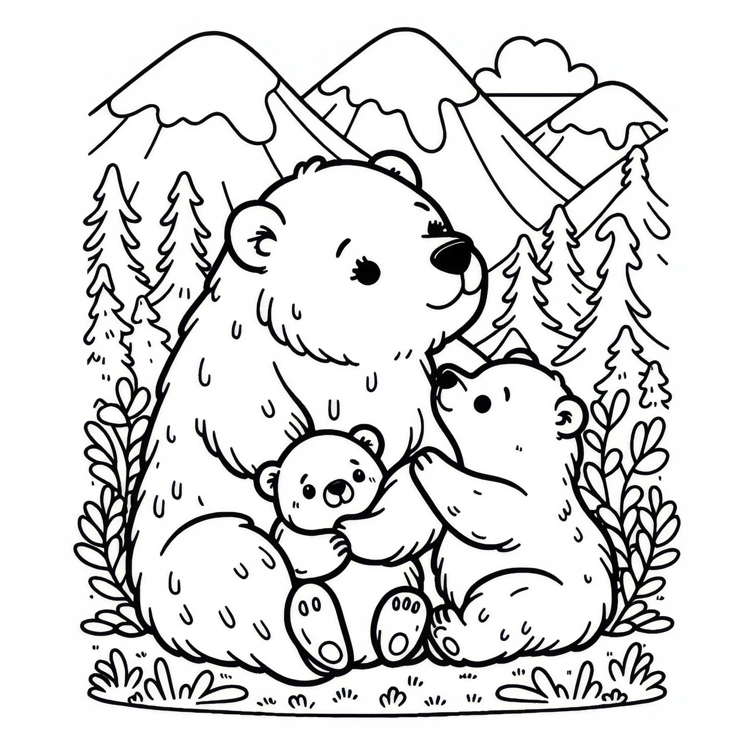 Bärenmutter mit zwei Jungen Ausmalbild kostenlos