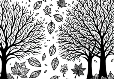 Bäume, die ihre Blätter im Herbst verlieren – Ausmalbild gratis