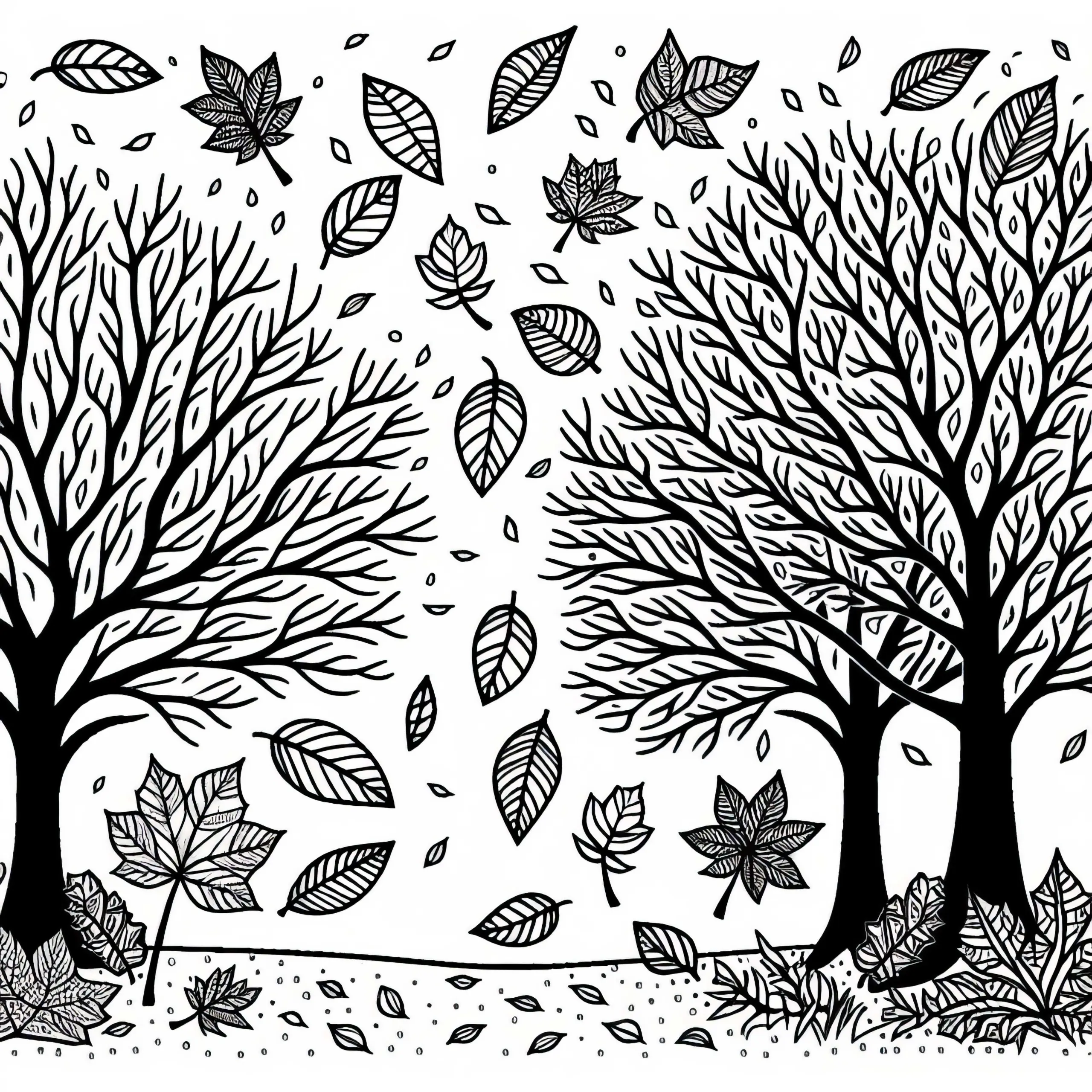 Bäume, die ihre Blätter im Herbst verlieren – Ausmalbild gratis