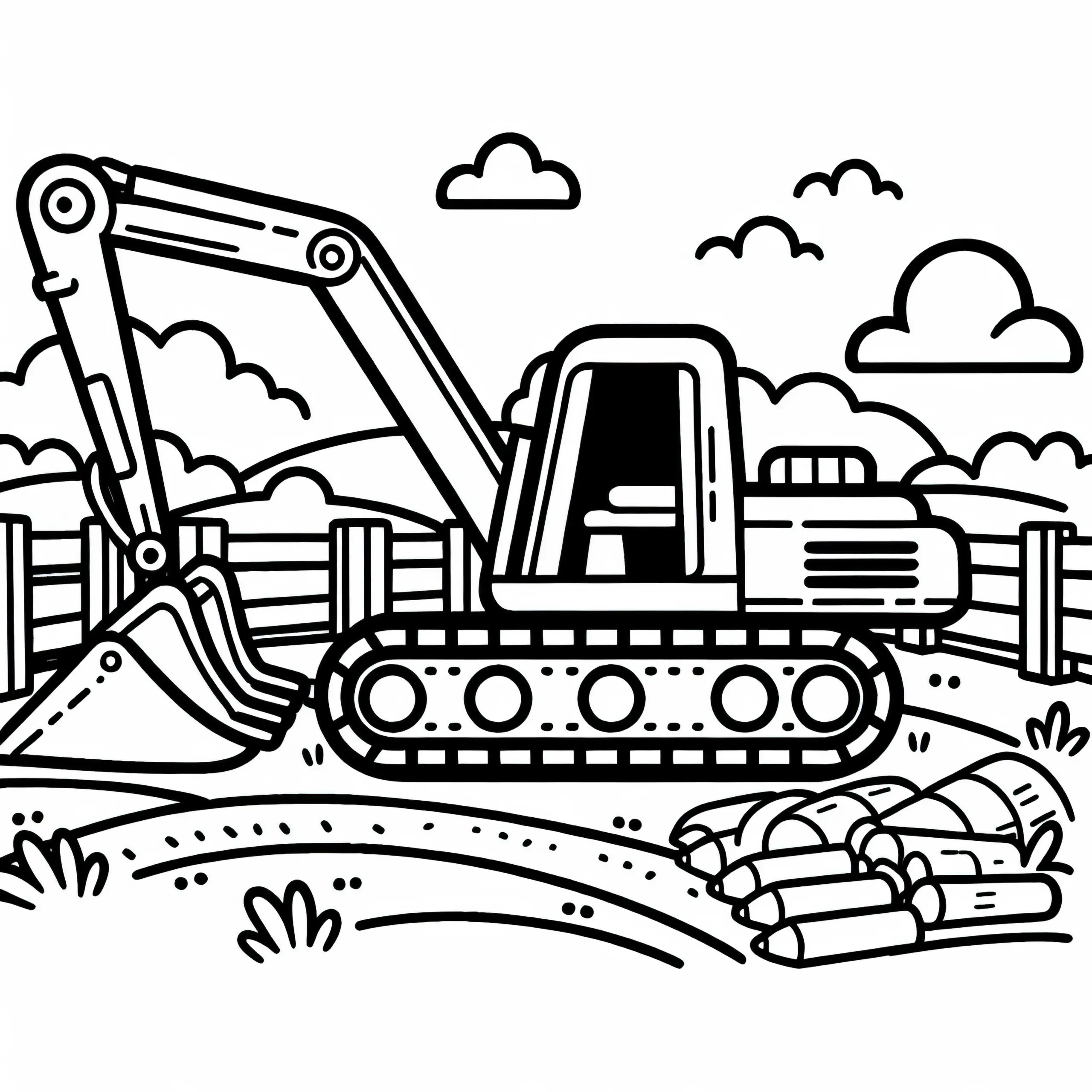 Bagger auf Baustelle – Ausmalbild kostenlos