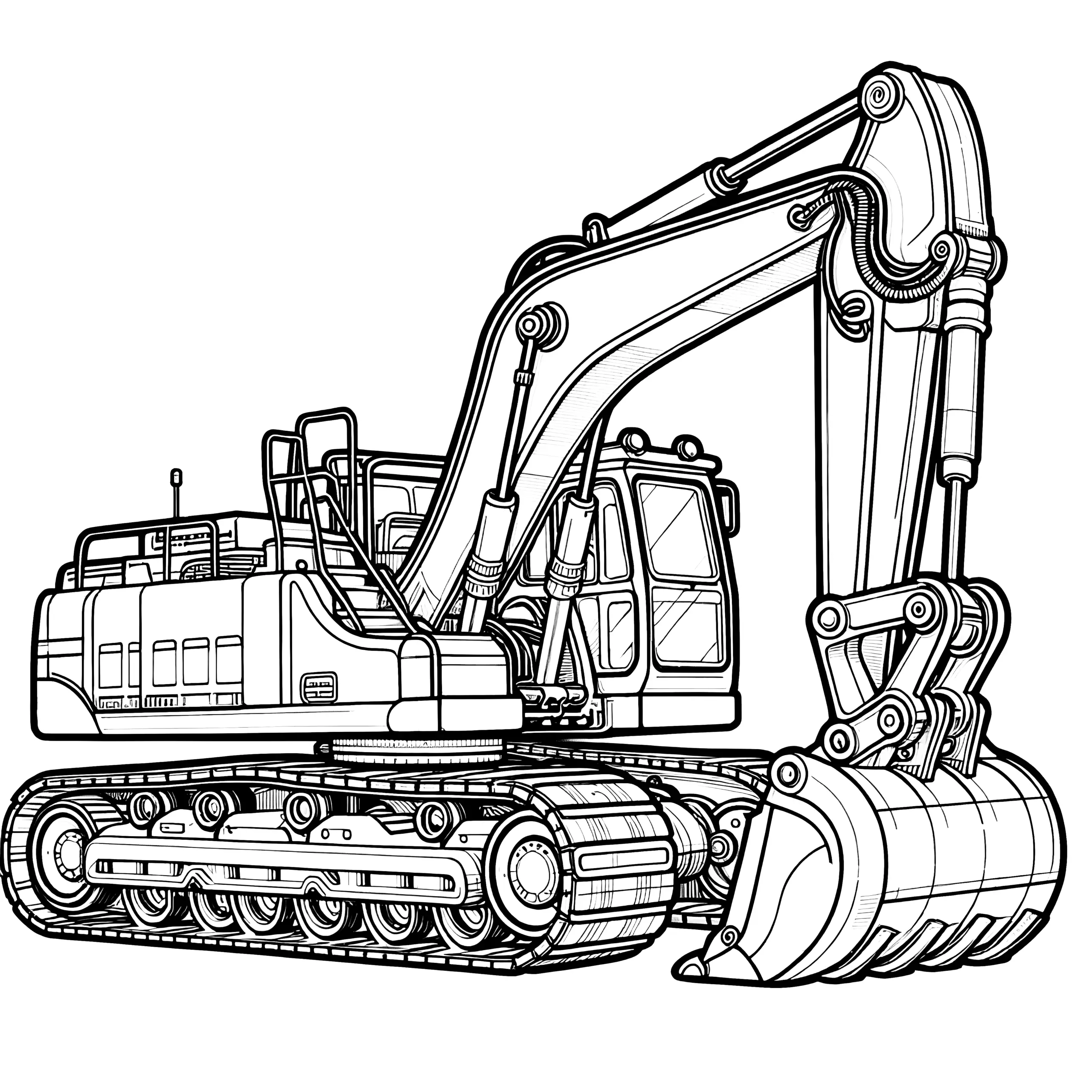 Bagger Malvorlage mit vielen Details (Gratis) (Ausmalbild)