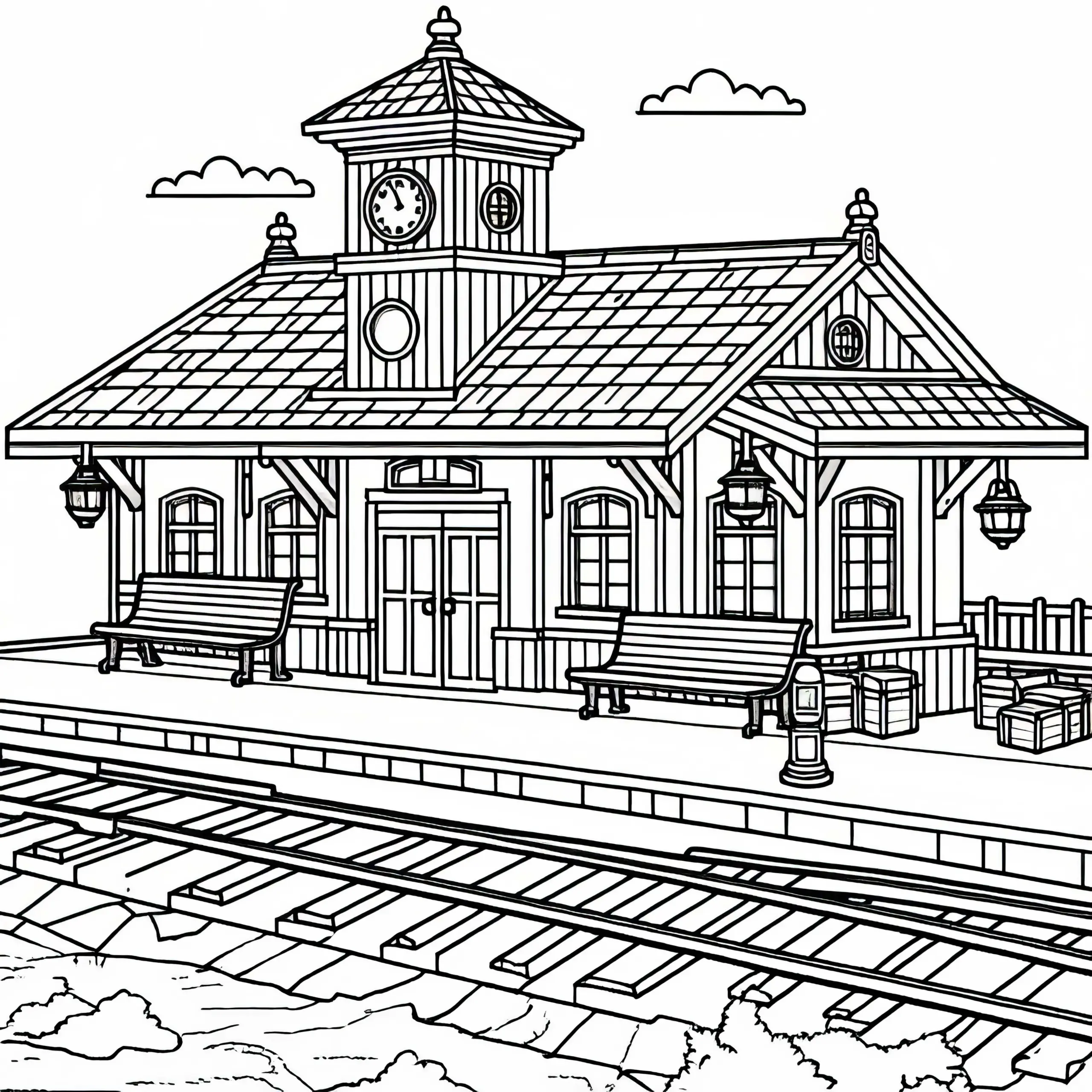 Bahnhof Ausmalbild Gratis zum Herunterladen