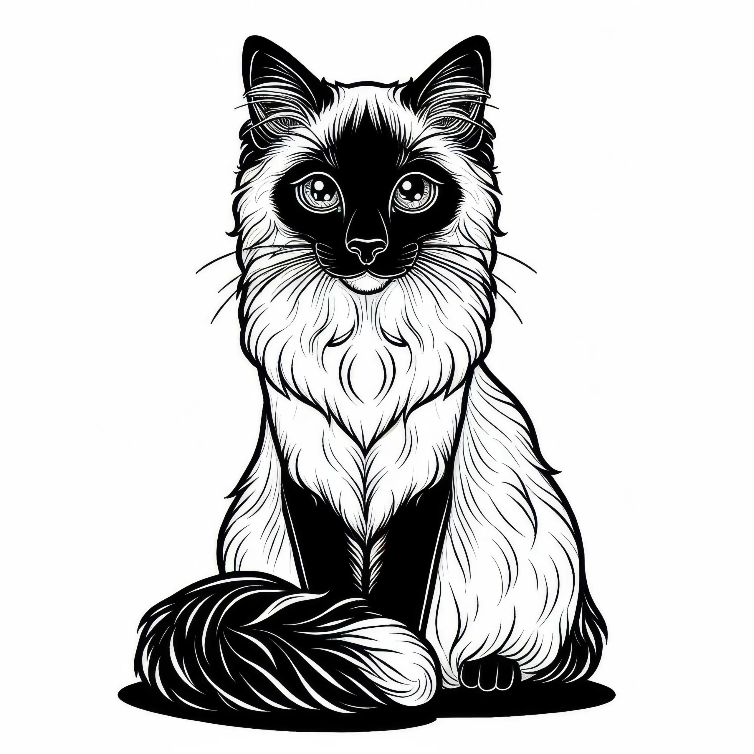 Ausmalvorlage einer Katze im balinesischen Stil – Kostenlos herunterladen (Ausmalbild)