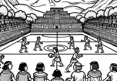 Ballspielplatz Ausmalbild aus der Zeit der Maya – Kostenloser Download