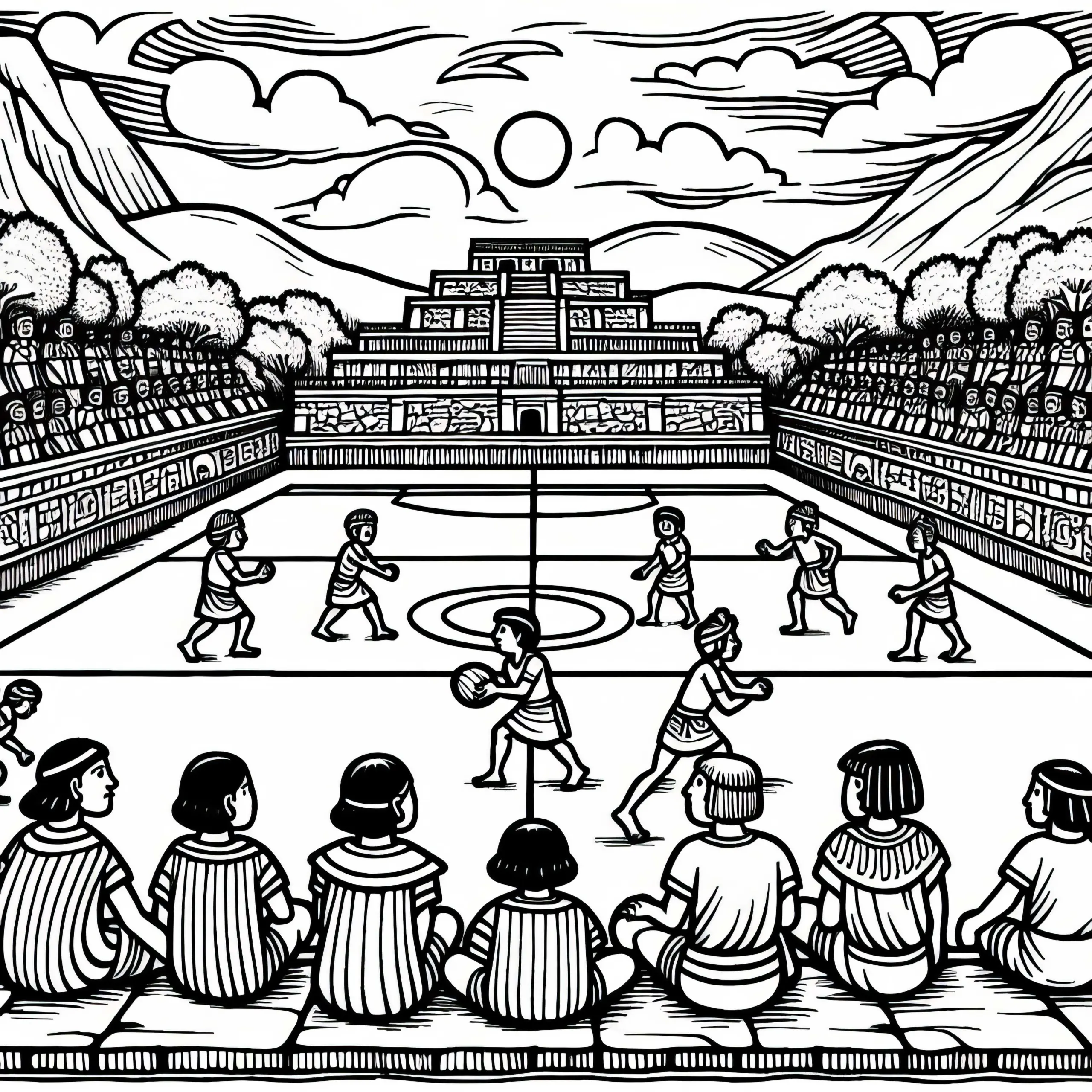 Ballspielplatz Ausmalbild aus der Zeit der Maya – Kostenloser Download