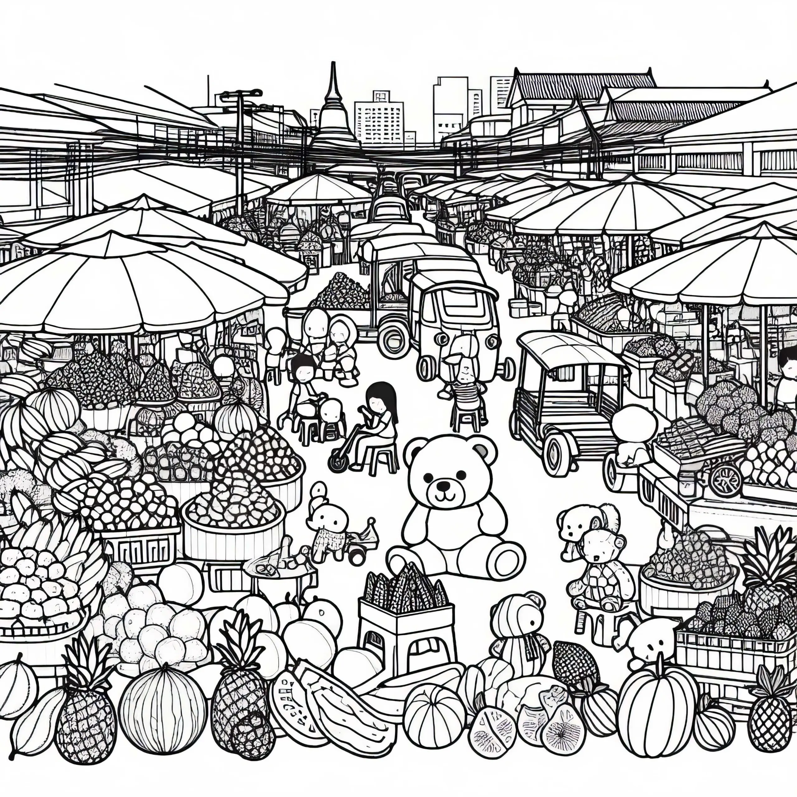 Bangkok Straßenmarkt Ausmalbild Kostenlos