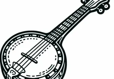 Kostenlose Malvorlage eines Zupfinstruments: Banjo