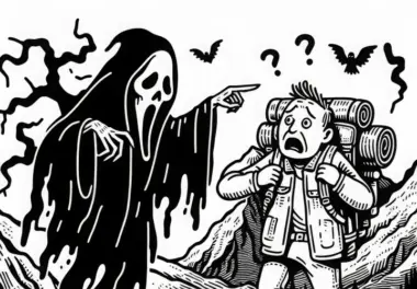 Banshee zeigt auf reisenden, der Angst bekommt – Ausmalbild gratis