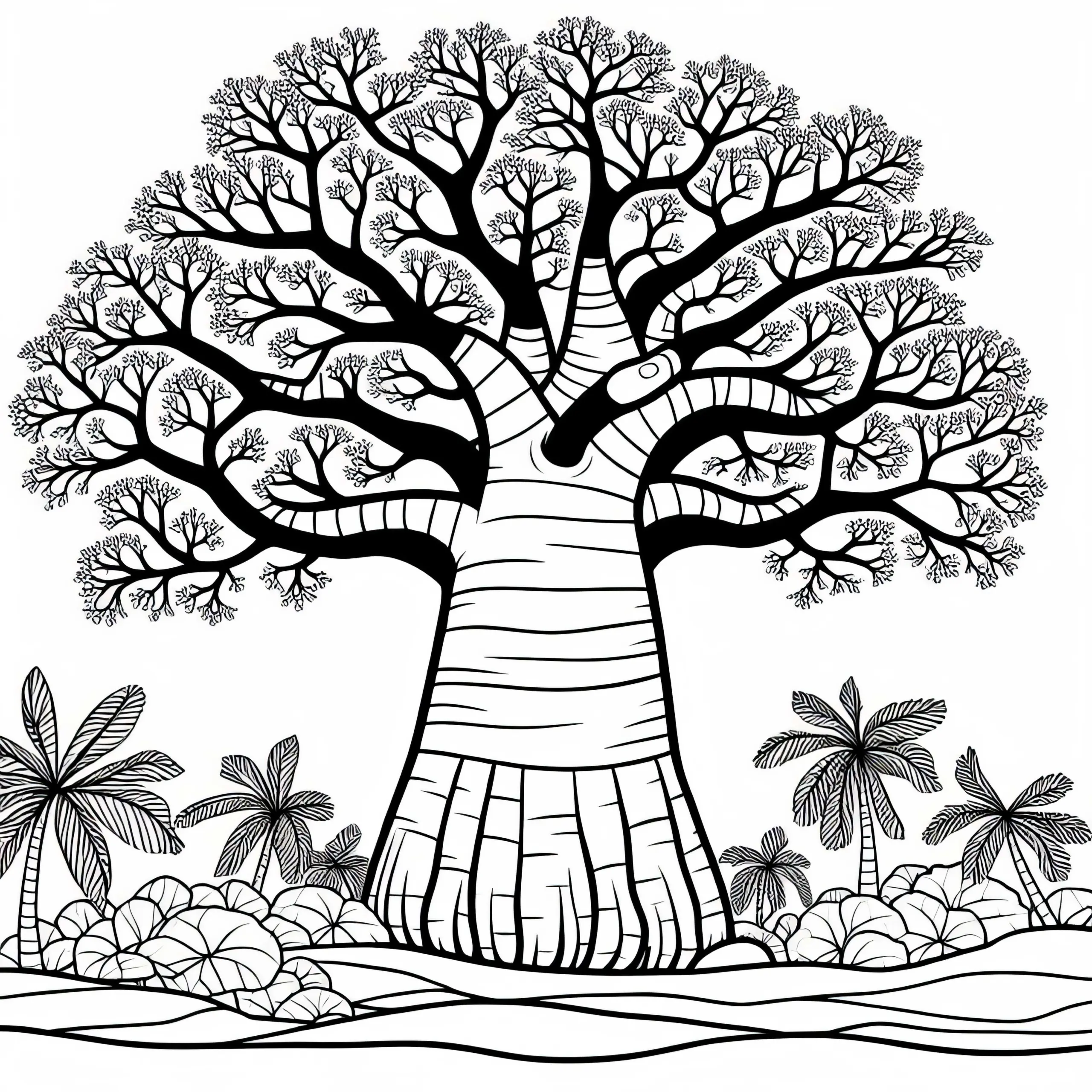 Baobab: Ausmalbild vom Affenbrotbaum Kostenlos