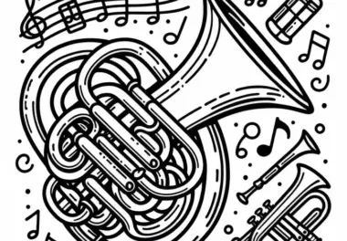 Baritonhorn Ausmalbild – Kostenloses Blechblasinstrument zum Ausmalen