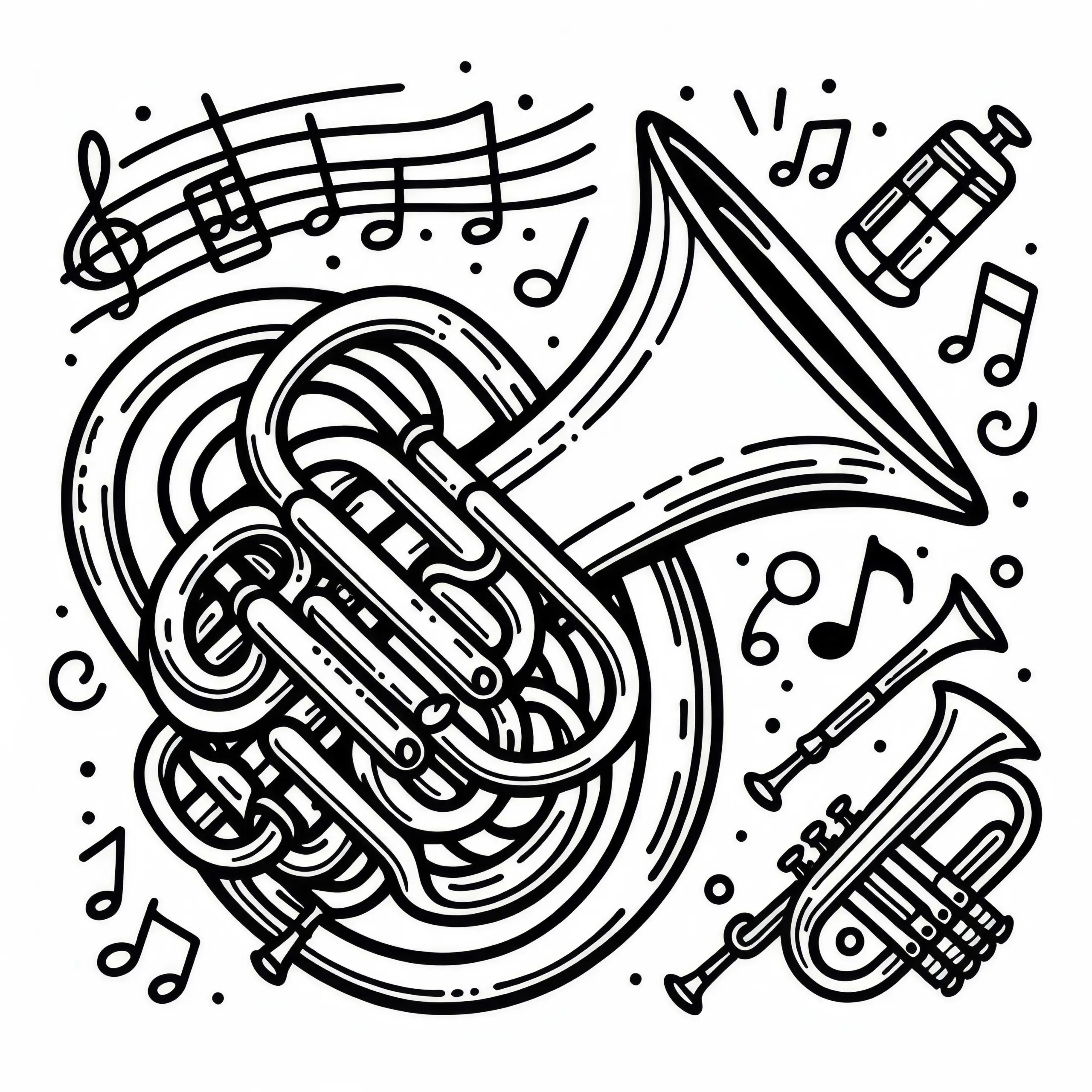 Baritonhorn Ausmalbild – Kostenloses Blechblasinstrument zum Ausmalen
