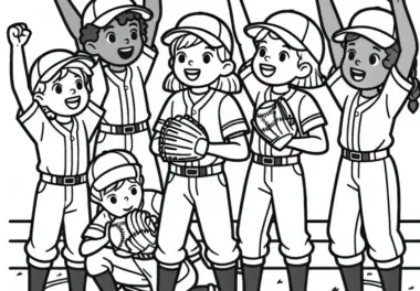 Baseballmannschaft feiert gewonnenen Punkt – Ausmalbild kostenlos