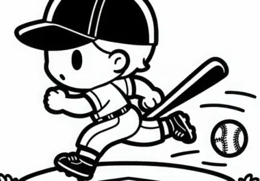 Baseballspieler rennt zur nächsten Base – Malvorlage gratis