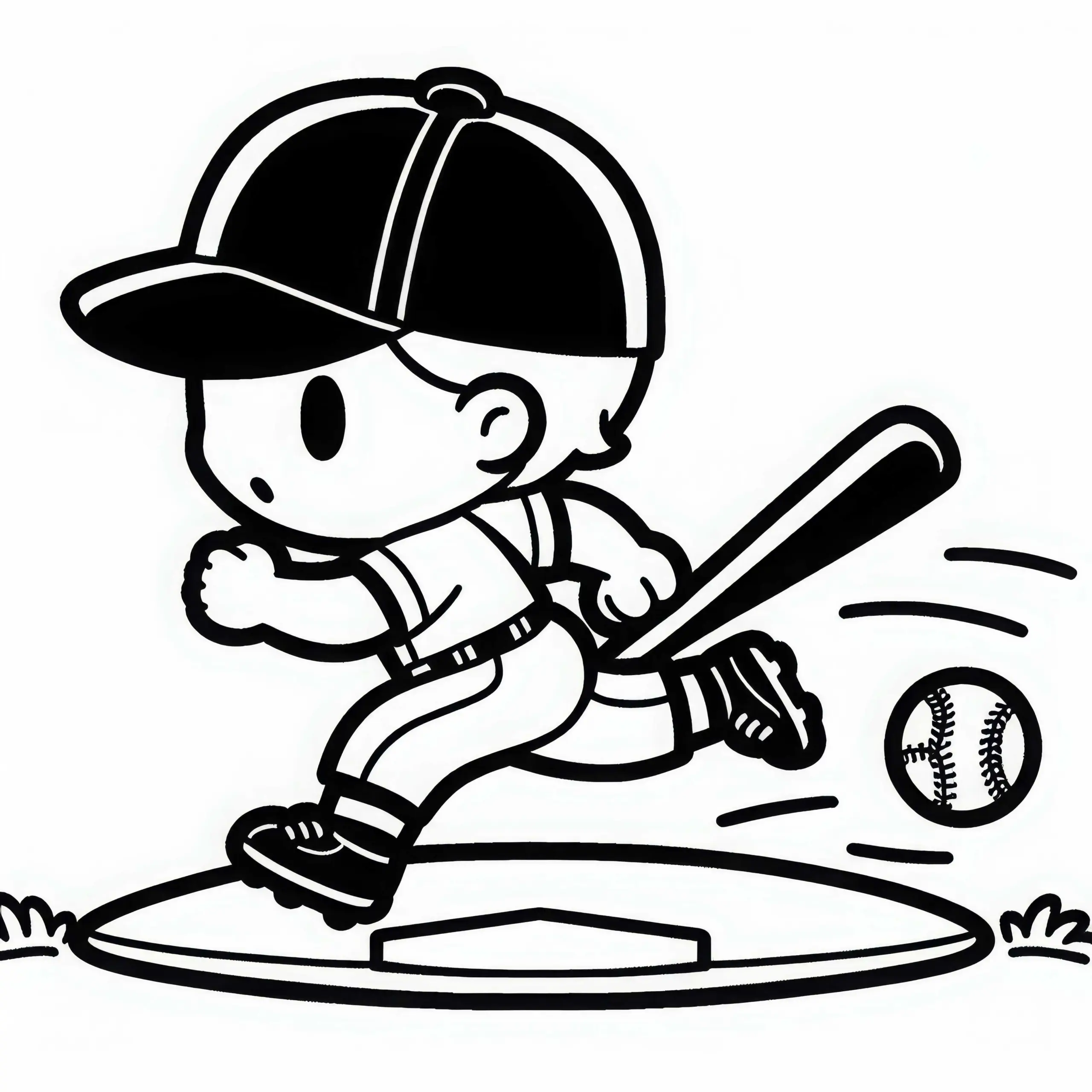 Baseballspieler rennt zur nächsten Base – Malvorlage gratis (Ausmalbild)