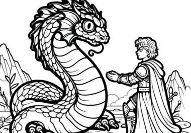 Basilisk, versteinert: Mutiger Held mit seinem Blick – Malvorlage gratis