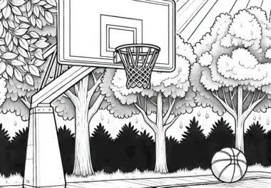 Basketballkorb mit Netz – Ausmalbild Detailreich kostenlos