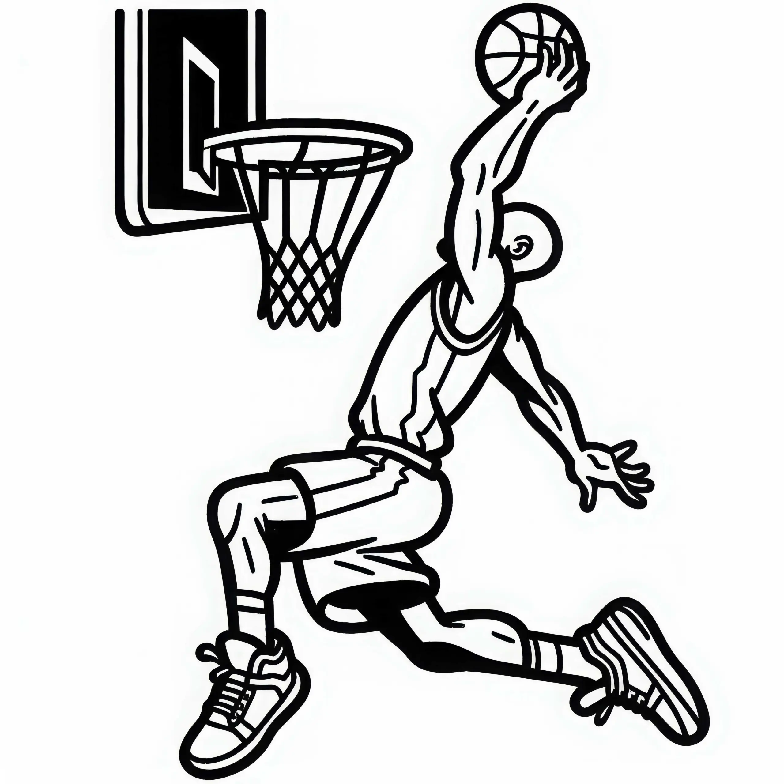 Basketballspieler macht Dunking – Malvorlage gratis (Ausmalbild)