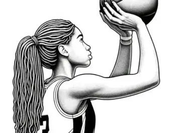 Basketballspielerin wirft Freiwurf – Malvorlage detailreich kostenlos