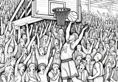 Basketball Zuschauer Jubeln Bei Korbwurf – Ausmalbild Kostenlos