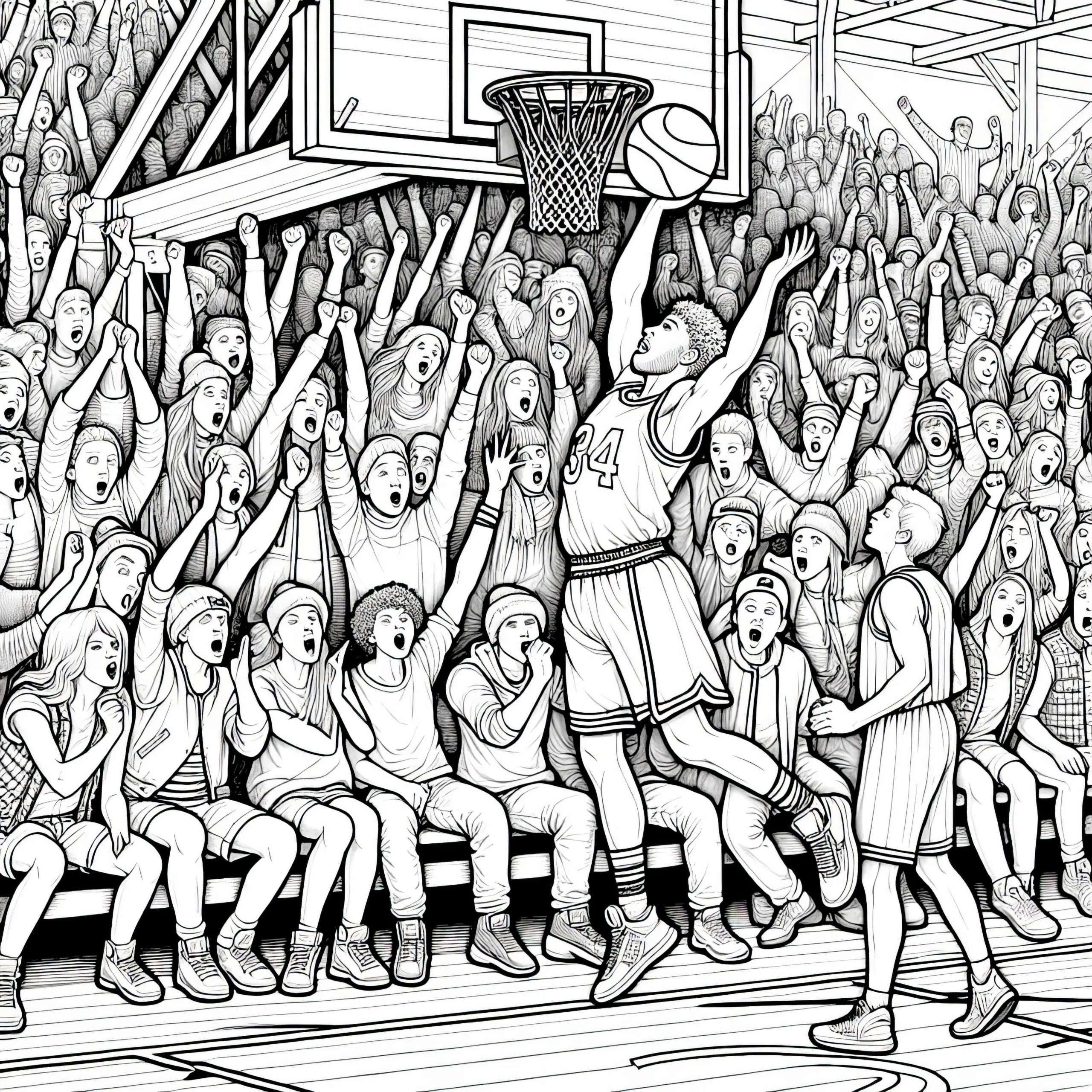 Basketball Zuschauer Jubeln Bei Korbwurf – Ausmalbild Kostenlos