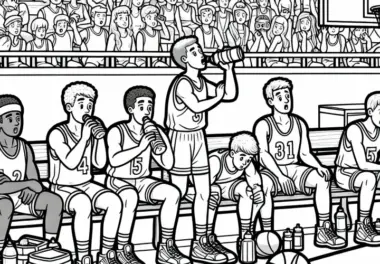 Basketballspiel in der Pause – Malvorlage für Jungs ab neun gratis