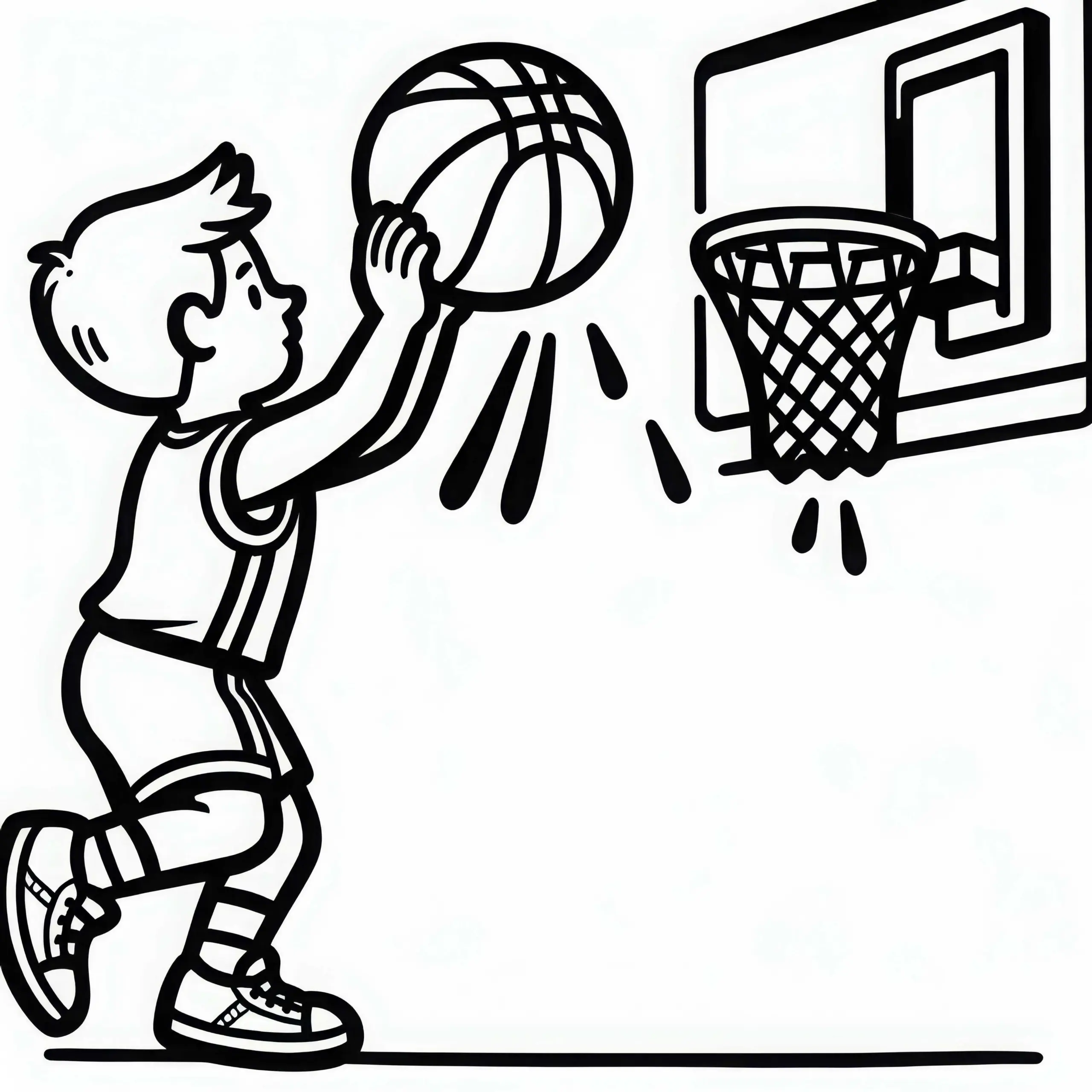 Basketballspieler nimmt an Freiwurf teil – Malvorlage Gratis (Ausmalbild)