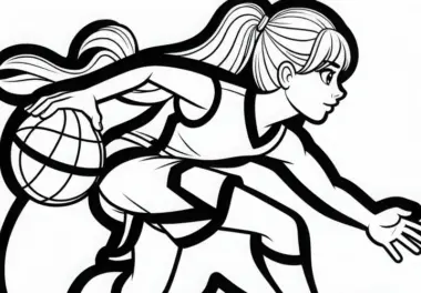 Basketballspielerin spielt schnelle Verteidigung – Ausmalbild kostenlos