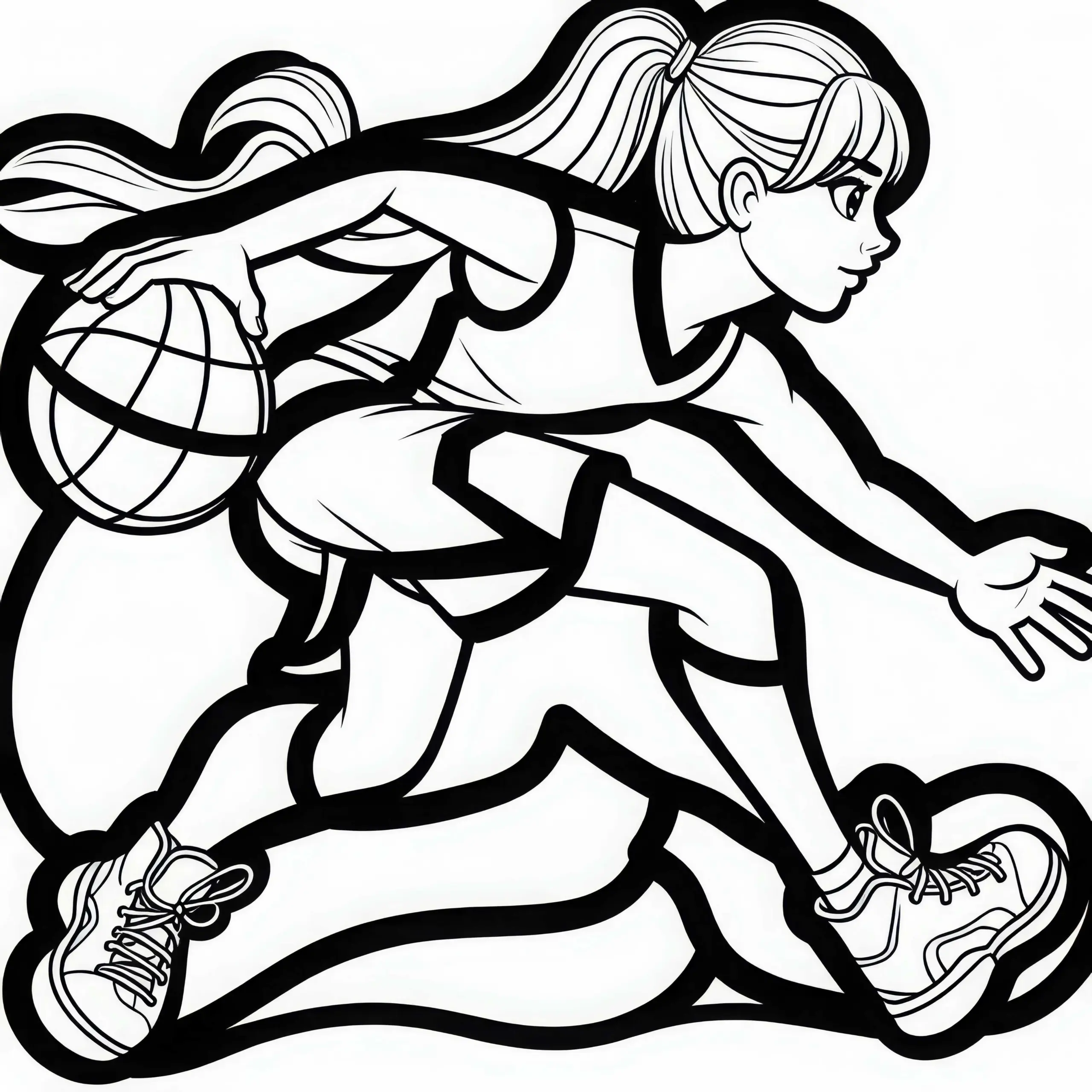 Basketballspielerin spielt schnelle Verteidigung – Ausmalbild kostenlos